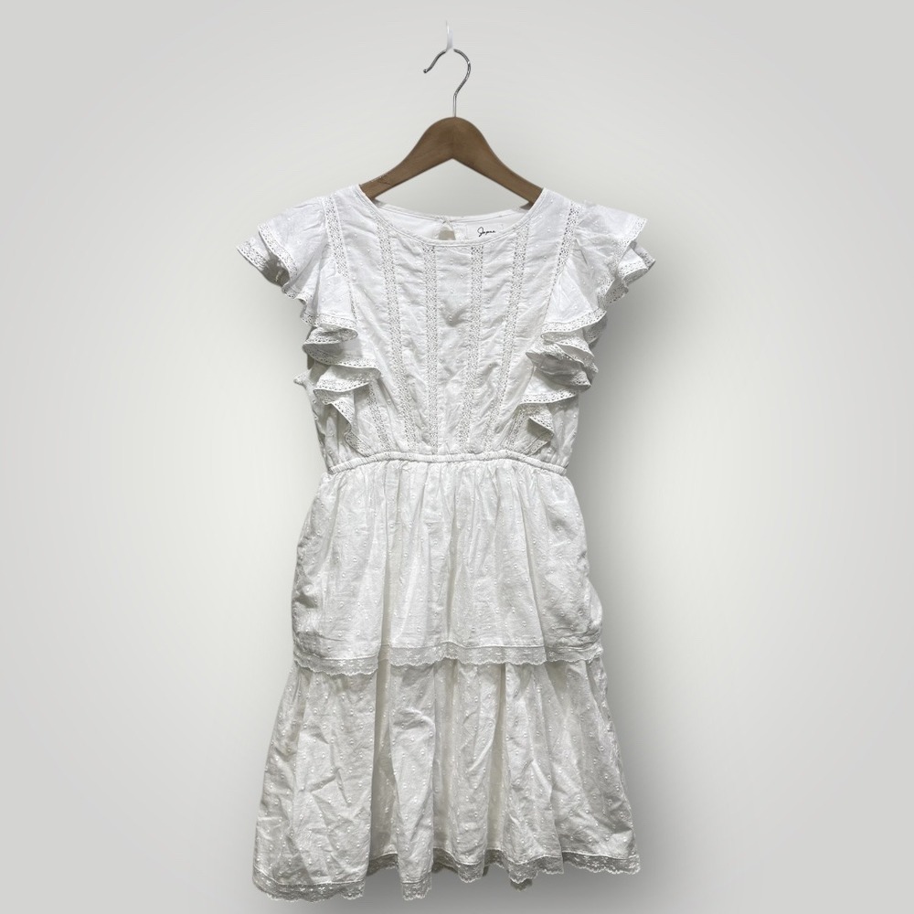 Japna White Eyelet Lace Ruffle Tiered‎ Dress Women's Size S
